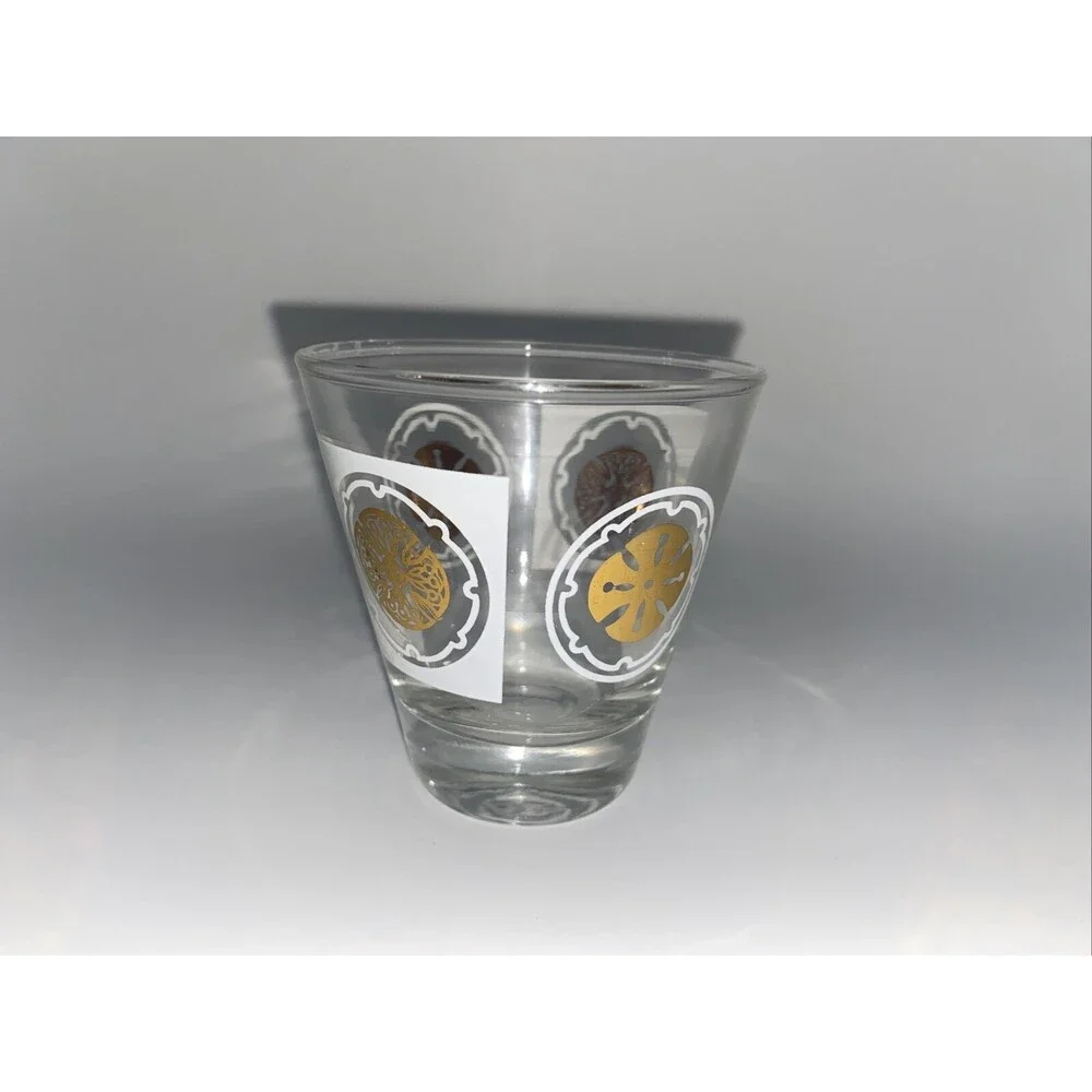 6 Mid Century Double Shot Glasses Gold & White Design Barware